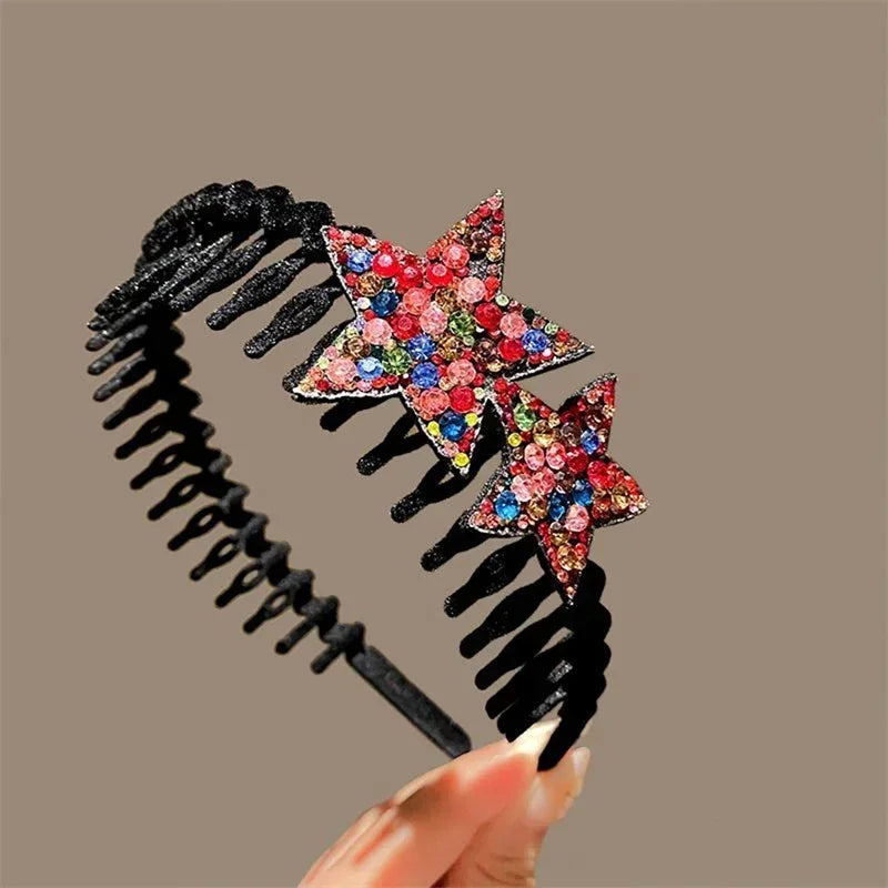Rhinestone Headband – Luxury Double Star Hair Hoop