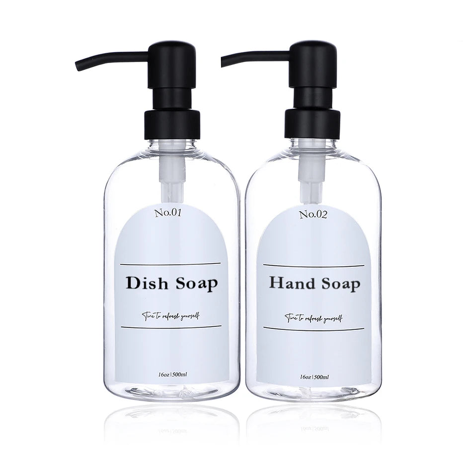 Clear Shampoo & Body Wash Dispenser Set – Stainless Pump