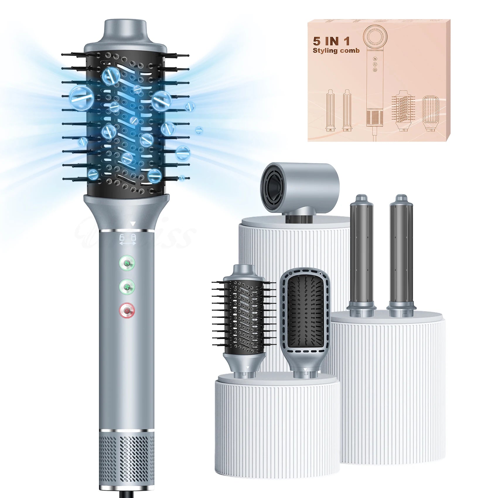 Professional 5 in 1 Hair Styler Hot Air Pick Electric Comb Hot Air Brush Hair Multi Style Airbrush Automatic Curling Iron