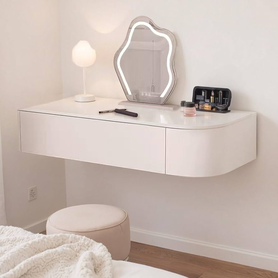 Minimalist Spa Floating Vanity Console with LED Backlit Mirror - Wall Mounted