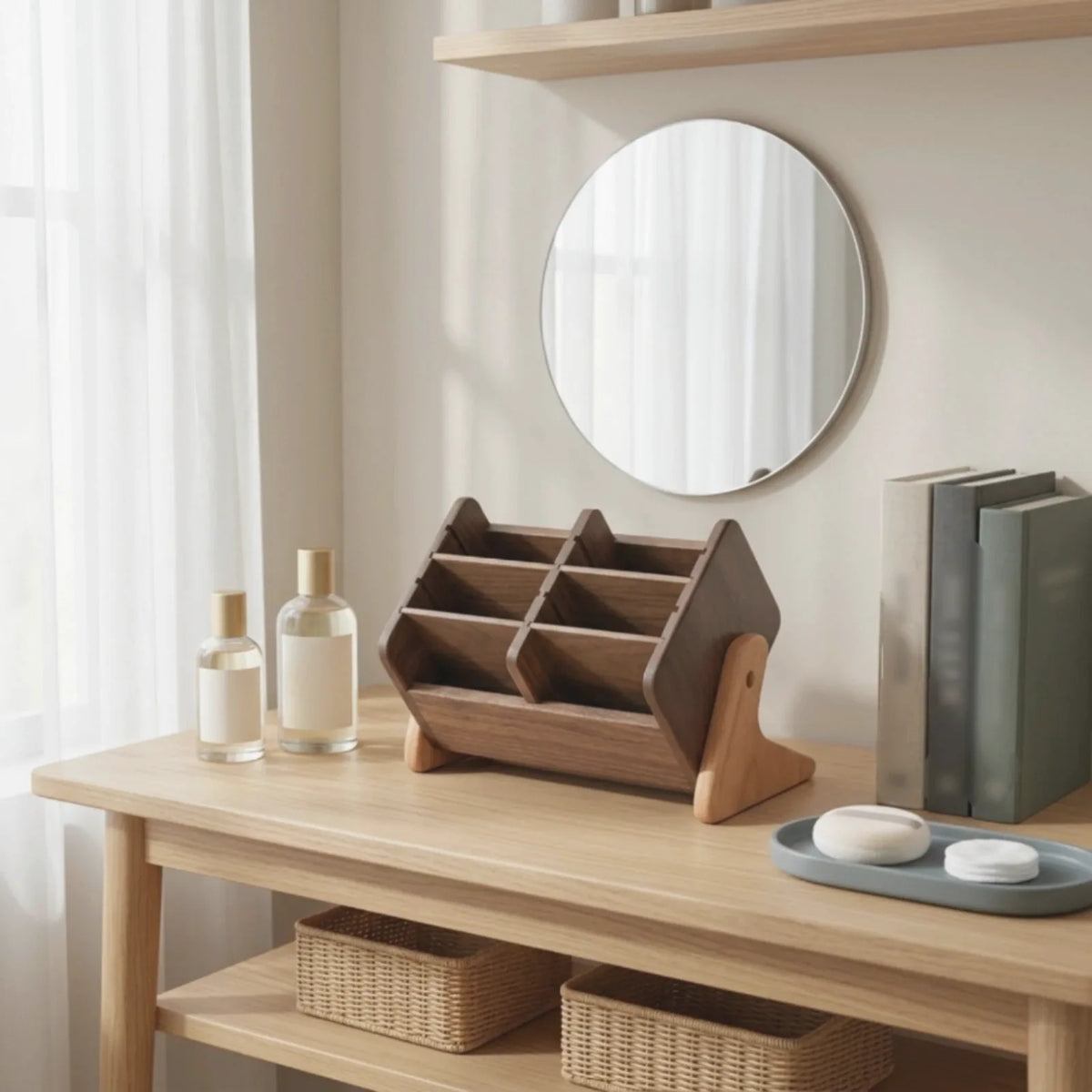 Wooden Cosmetic Storage Organizer with Compartments — Keep your vanity beautifully organized with this wooden cosmetic storage box | Beautifully Within