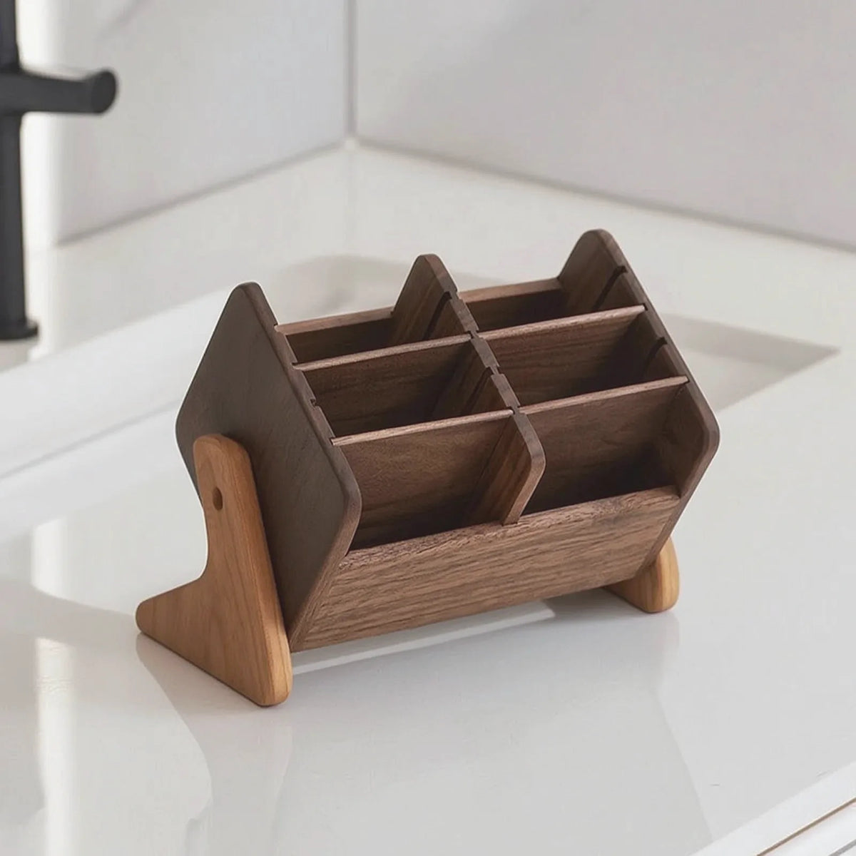 Wooden Cosmetic Storage Organizer with Compartments — view 2
