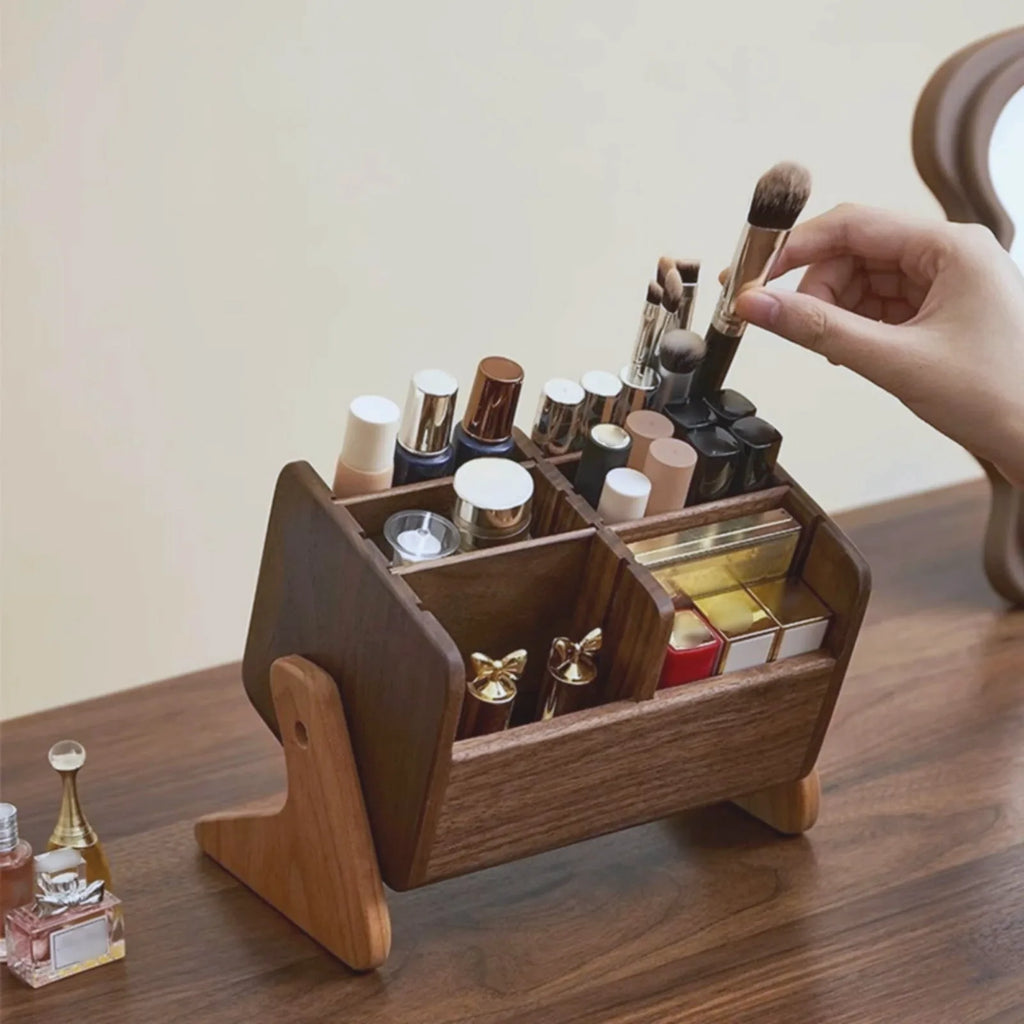 Wooden Cosmetic Storage Organizer with Compartments — view 3