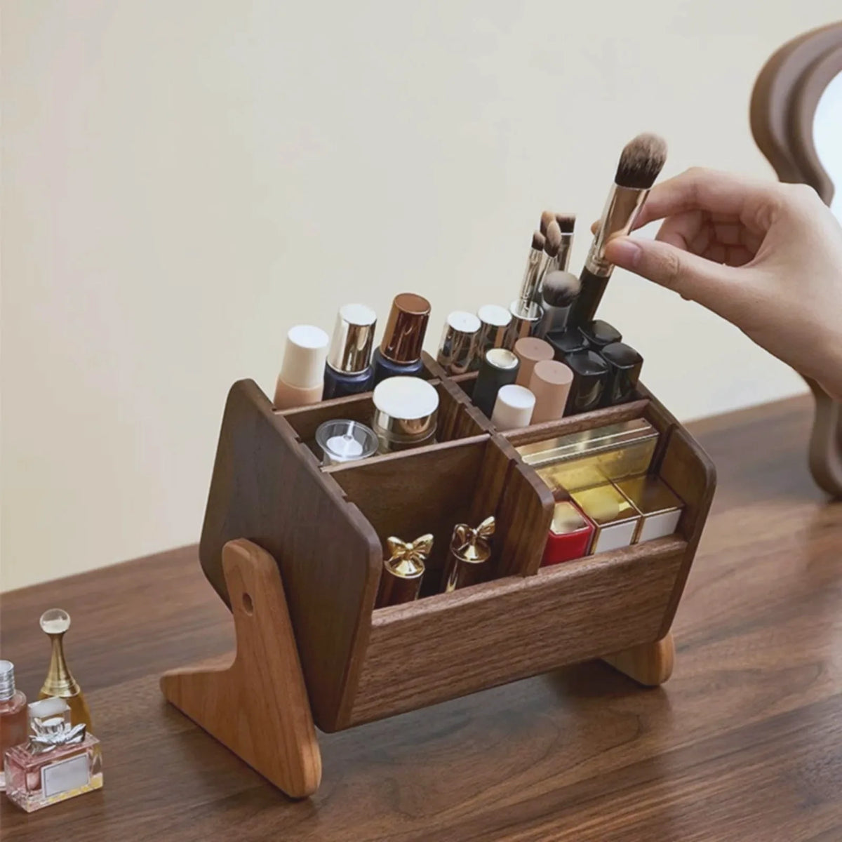 Wooden Cosmetic Storage Organizer with Compartments — view 3