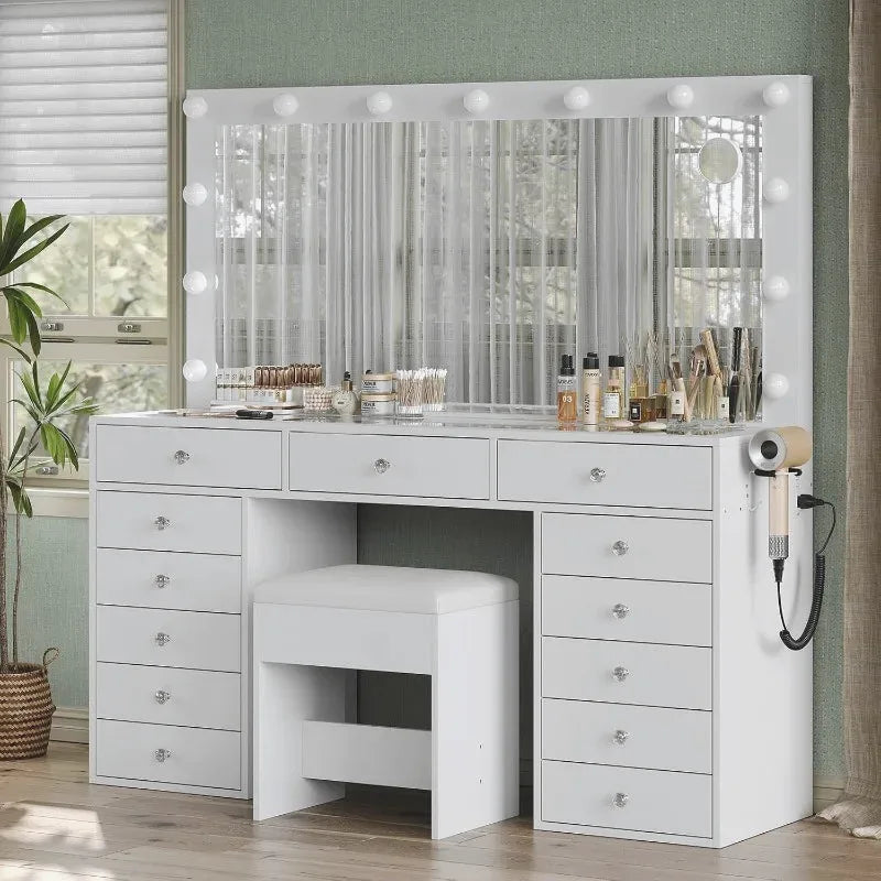 The Grand Vanity Desk with Charging Station & 13 Drawers — Vanity Furniture, Bedroom Vanity, Large Storage | Beautifully Within