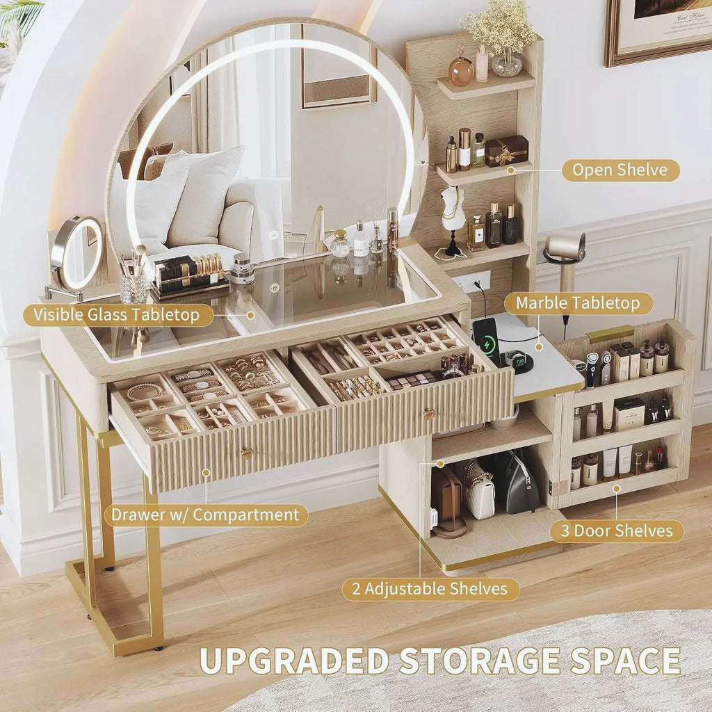 Vanity Desk with Magnifying Mirror & Glass Top — view 3