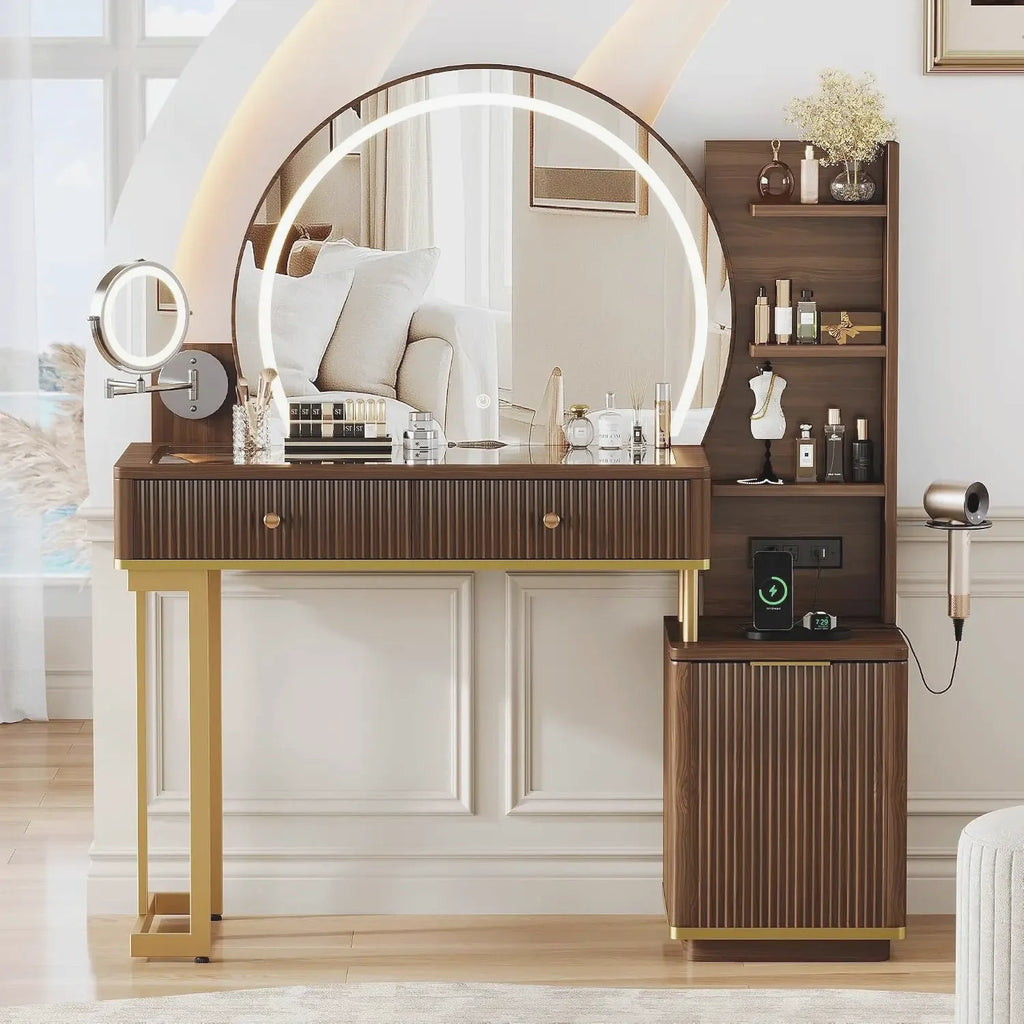 Vanity Desk with Magnifying Mirror & Glass Top — view 7