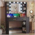 Black Vanity Desk with LED Mirror & Charging Station — This modern vanity desk pairs statement lighting with everyday practicality | Beautifully Within