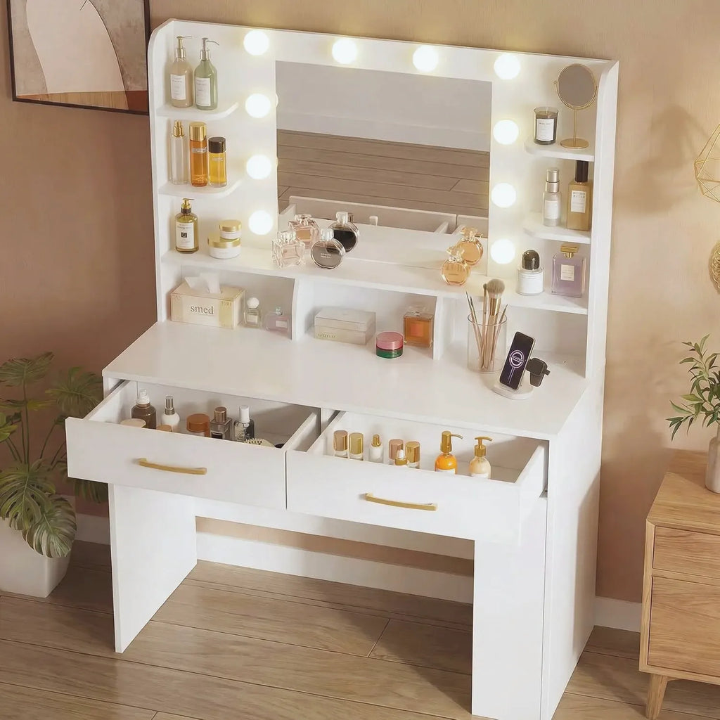 Black Vanity Desk with LED Mirror & Charging Station — view 7
