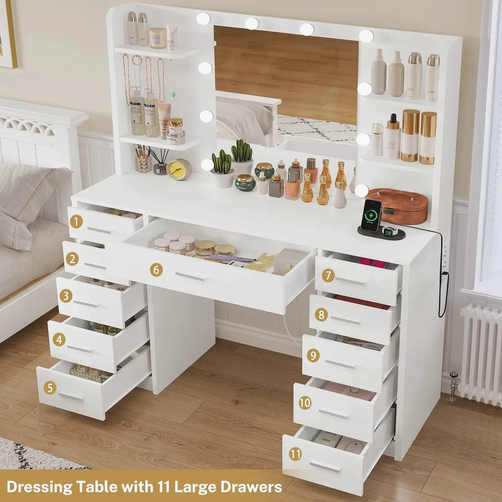 Grand Vanity Desk with Mirror, Drawers & Display Shelving — view 3