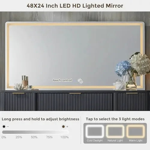 Fluted Vanity Desk with Nine Drawers & LED Mirror — view 5