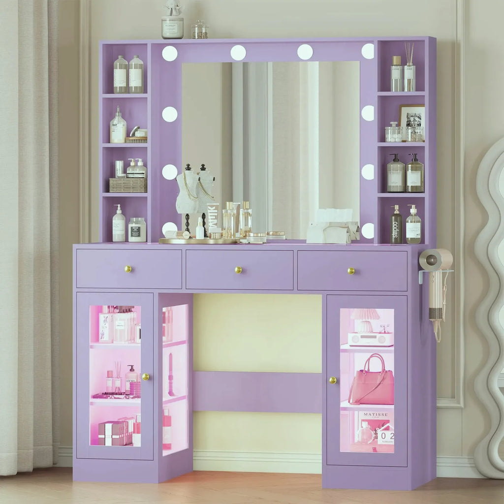 Noir Glass-Top Vanity Desk with Lighted Mirror — view 10