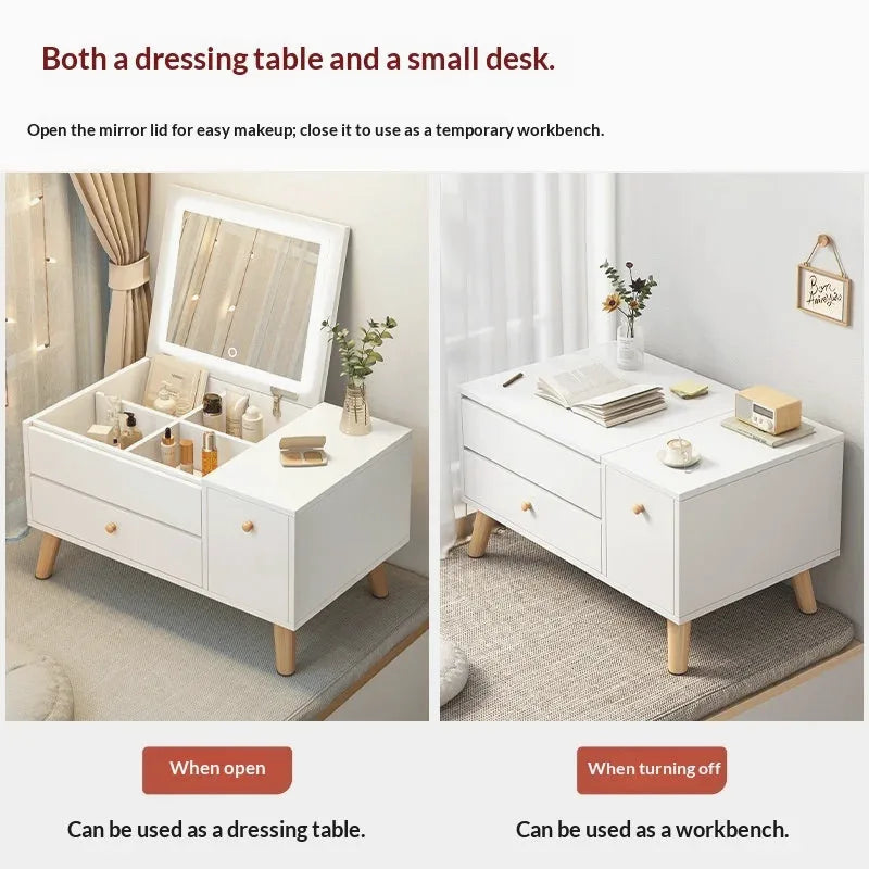 Window Seat Vanity Table with LED Mirror & Storage Drawers — view 2