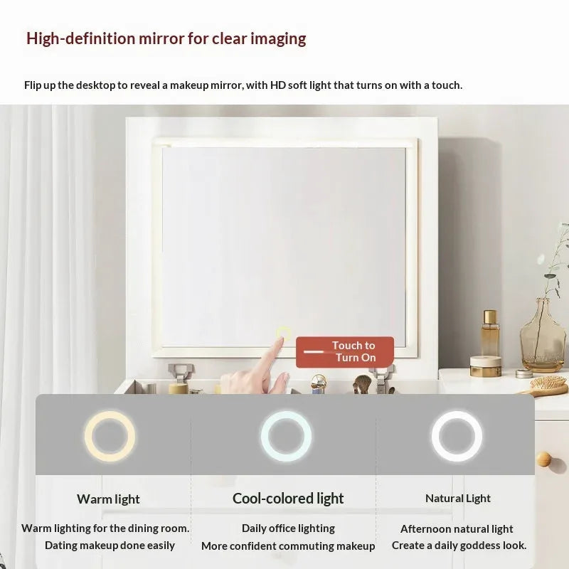 Window Seat Vanity Table with LED Mirror & Storage Drawers — view 3