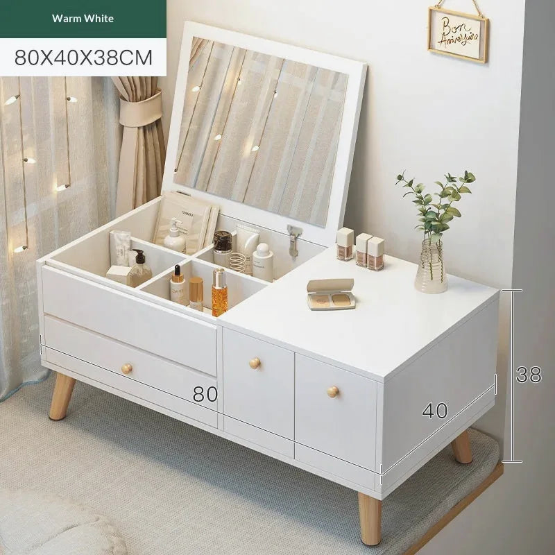 Window Seat Vanity Table with LED Mirror & Storage Drawers — view 6