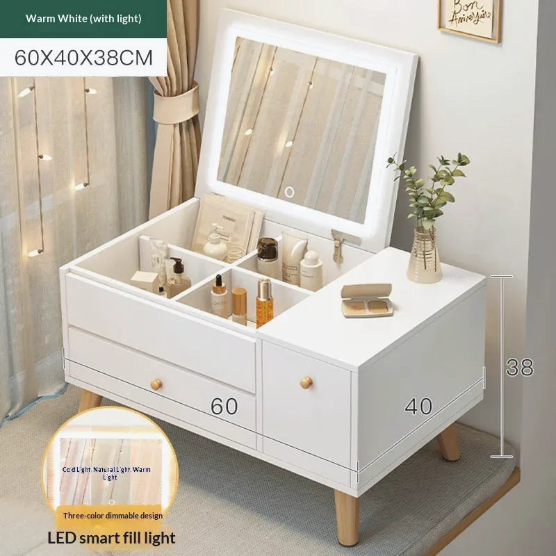 Window Seat Vanity Table with LED Mirror & Storage Drawers — view 7