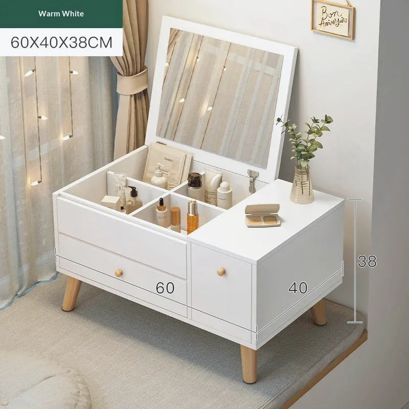 Window Seat Vanity Table with LED Mirror & Storage Drawers — view 8