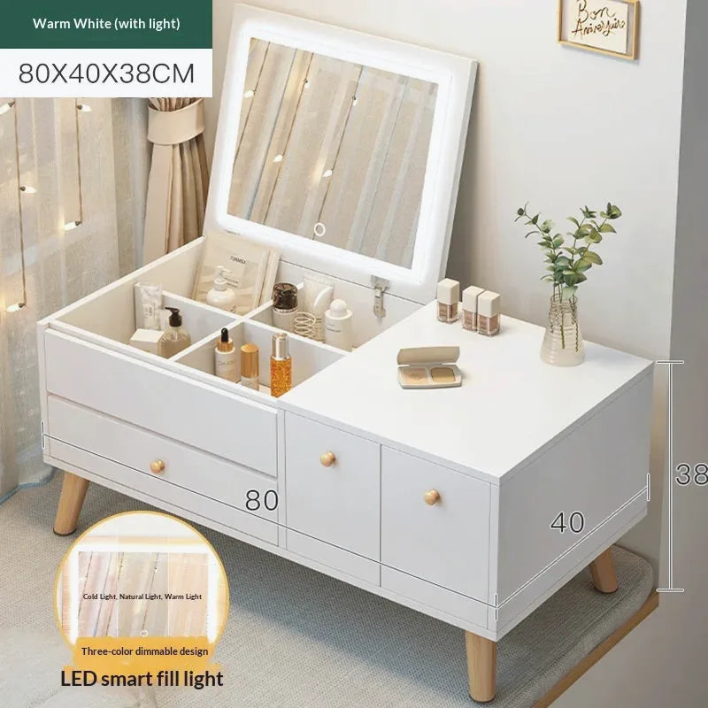 Window Seat Vanity Table with LED Mirror & Storage Drawers — view 10