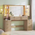 Fluted Wood Vanity Desk with Sound-Sync Lighting | Beautifully Within