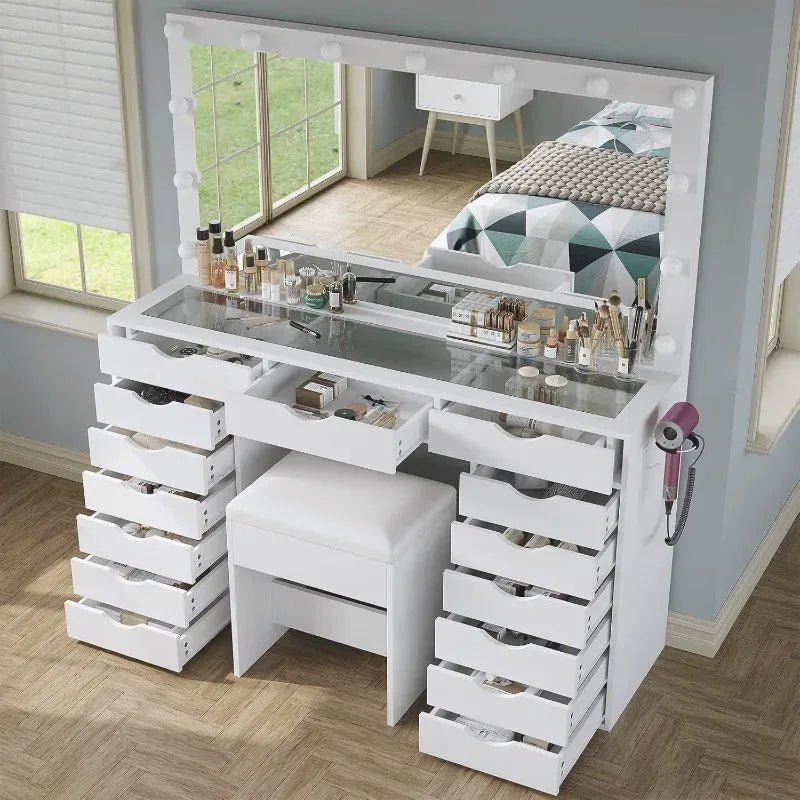 Parisian Lighted Vanity Desk with 15 Drawers | Beautifully Within