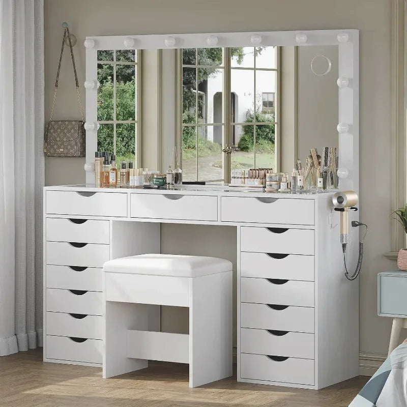 Parisian Lighted Vanity Desk with 15 Drawers — view 2