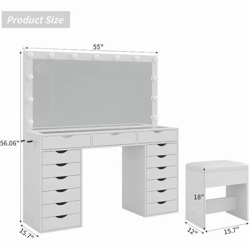 Parisian Lighted Vanity Desk with 15 Drawers — view 5
