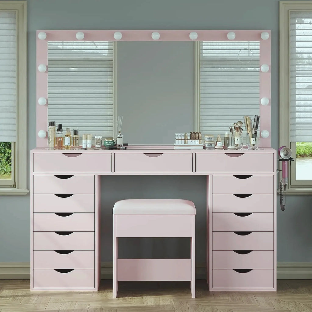 Parisian Lighted Vanity Desk with 15 Drawers — view 6