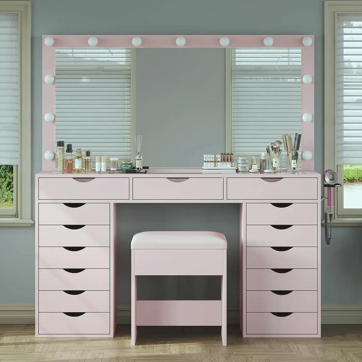 Parisian Lighted Vanity Desk with 15 Drawers — view 6