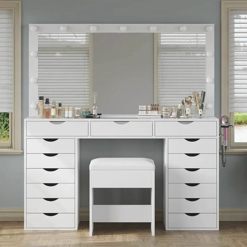 Parisian Lighted Vanity Desk with 15 Drawers — view 7