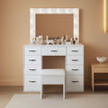 White Glass-Top Vanity Desk with Illuminated Mirror | Beautifully Within