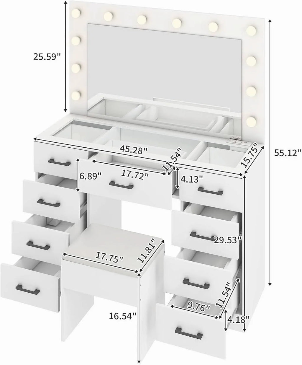 White Glass-Top Vanity Desk with Illuminated Mirror — view 3