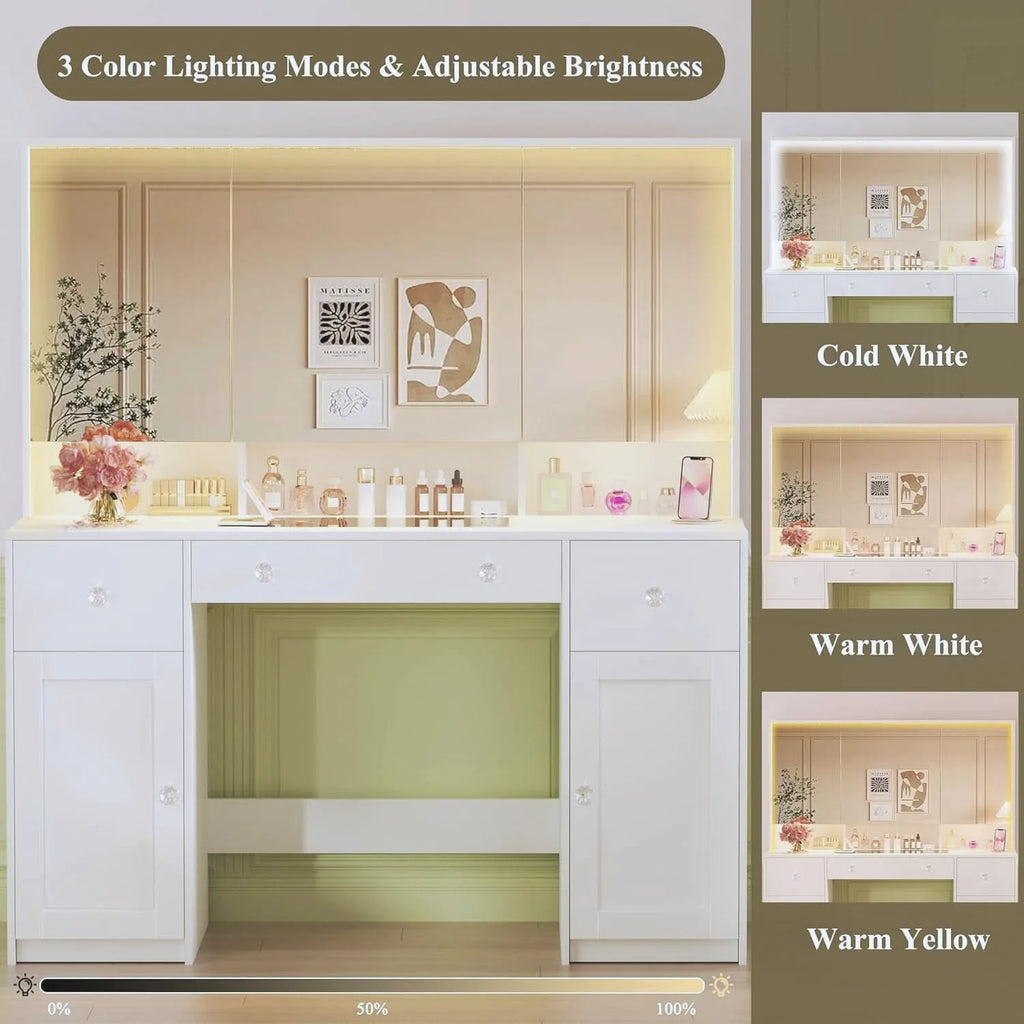 Extra Large Illuminated Vanity Desk with Mirror — 45" | Beautifully Within
