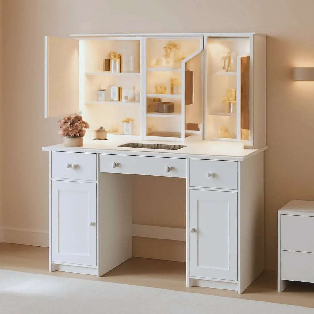 Extra Large Illuminated Vanity Desk with Mirror — 45" — view 2