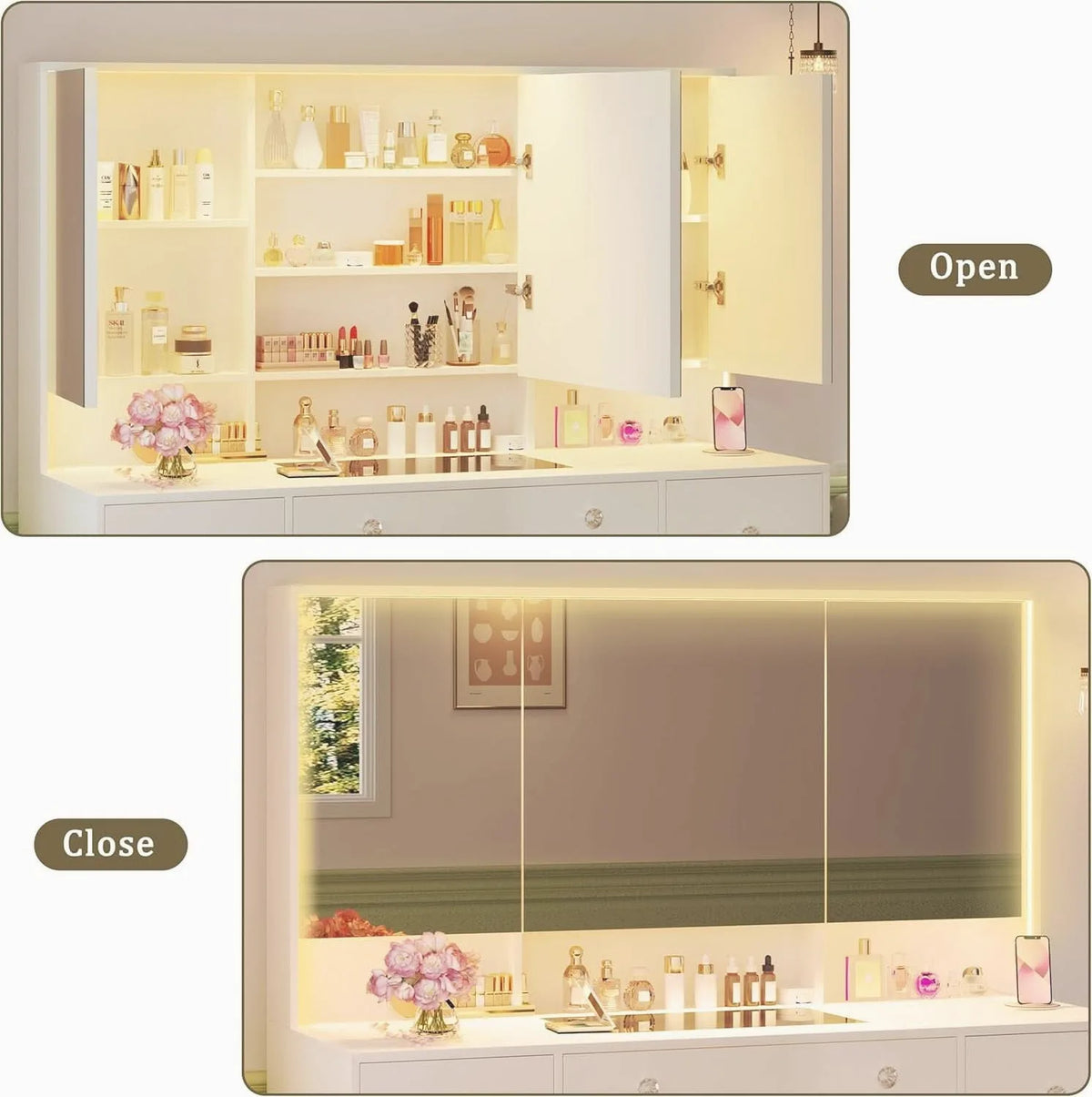 Extra Large Illuminated Vanity Desk with Mirror — 45" — view 3