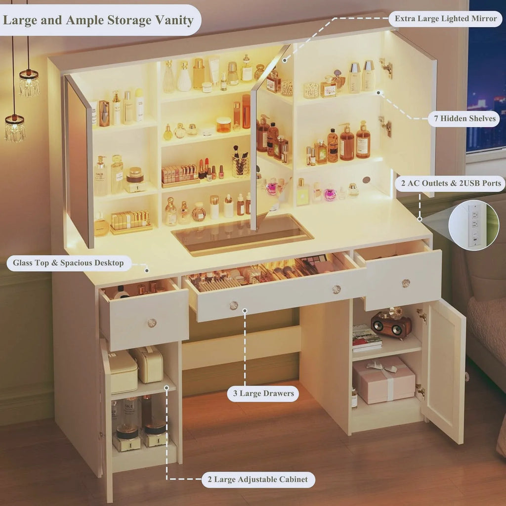 Extra Large Illuminated Vanity Desk with Mirror — 45" — view 4