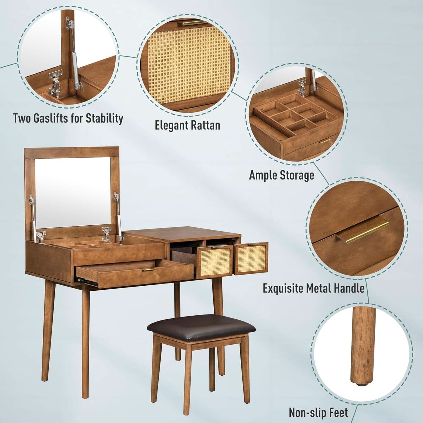 43.3 Espresso Hardwood Makeup Vanity Flip Top Mirror
