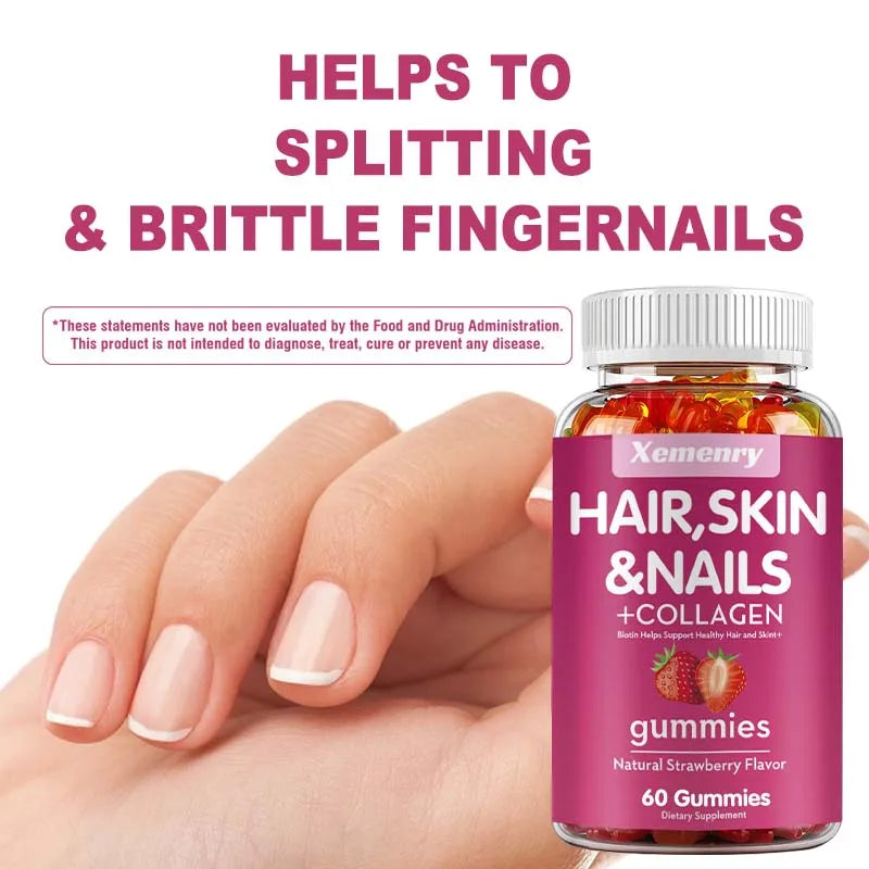 Hair, Skin & Nails Gummies with Collagen – Beauty & Joint Support (60 Ct)