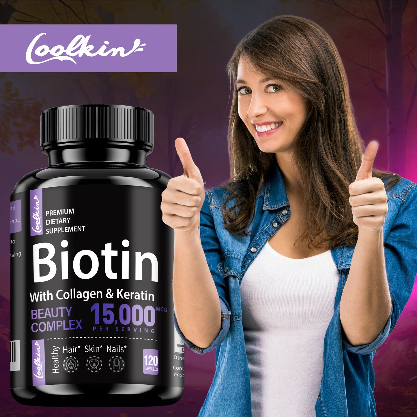Biotin with Collagen & Keratin – Hair, Skin & Nail Support (120 Ct)