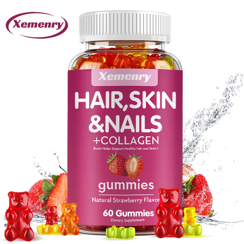 Hair, Skin & Nails Gummies with Collagen – Beauty & Joint Support (60 Ct)