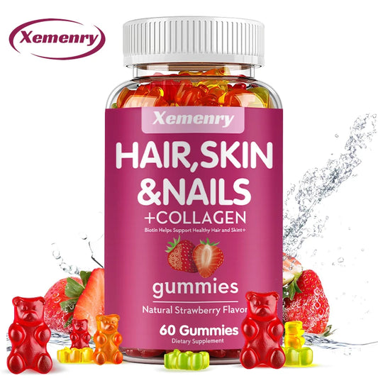 Hair, Skin & Nails Gummies with Collagen – Beauty & Joint Support (60 Ct)