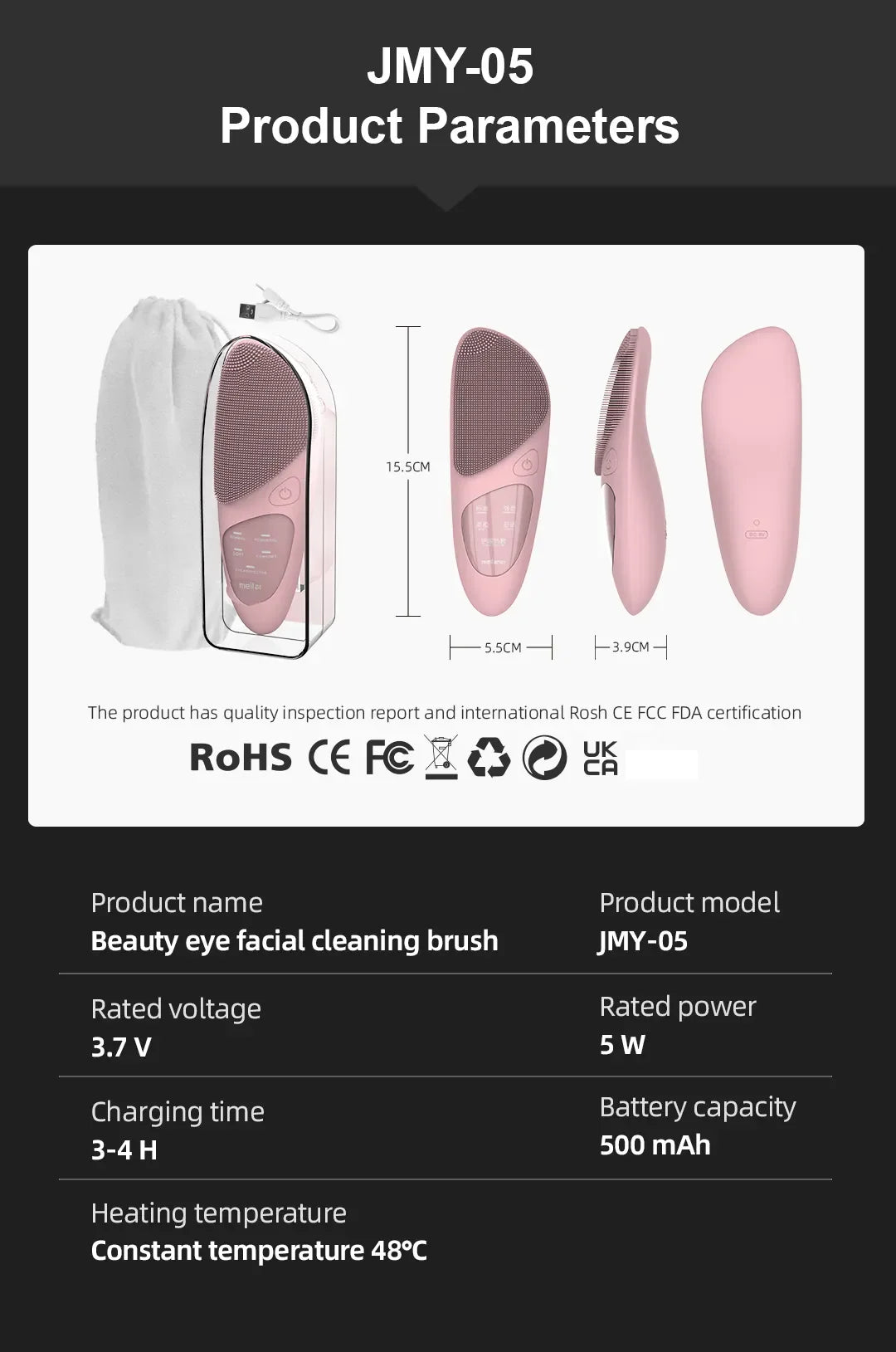 Sonic Heated Facial Cleansing Brush with Eye Massager