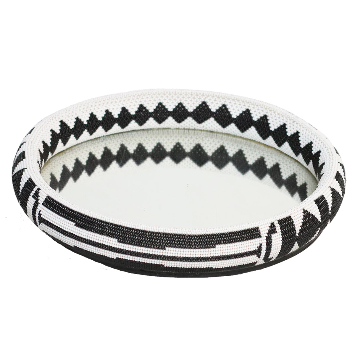 Beaded Tray with Mirror Black & White - main product image