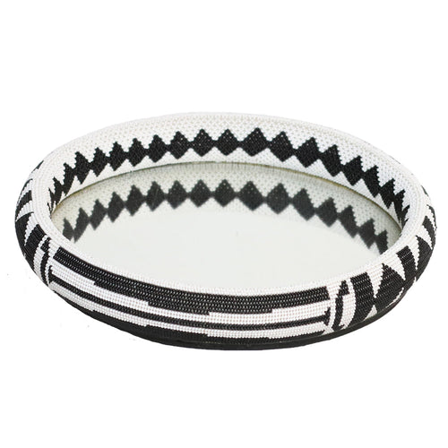 Beaded Tray with Mirror Black & White - main product image