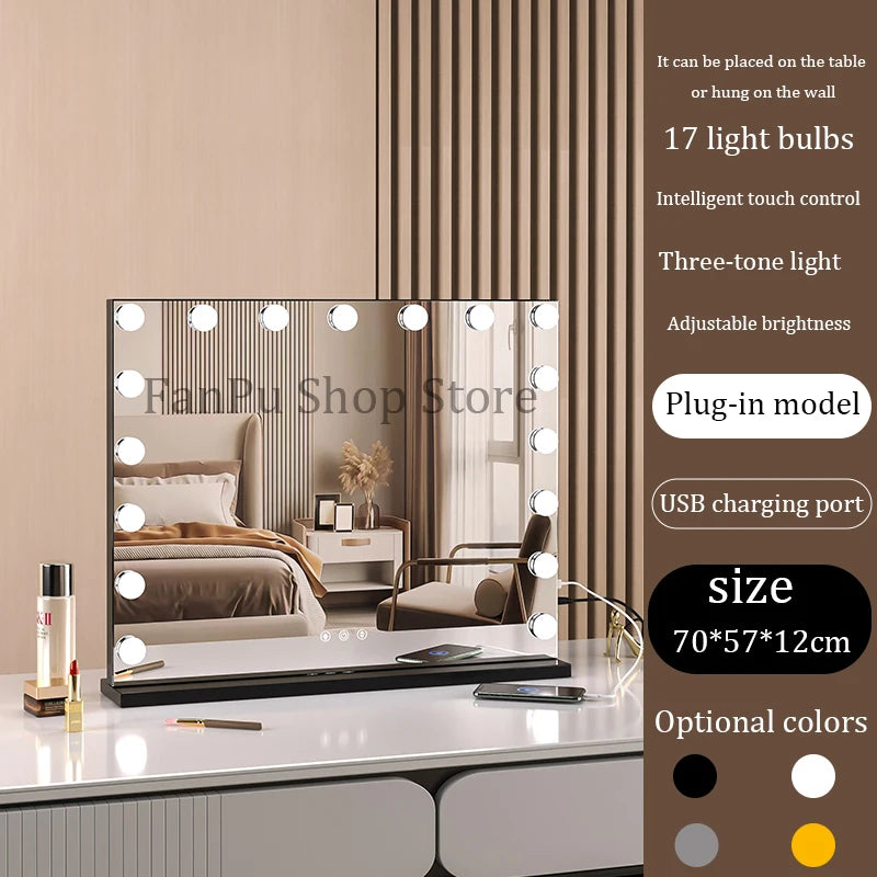 Vanity Mirror with Lights Hollywood Lighted Makeup Mirror，Dimmable 3 Lighting Modes, Plug-in and USB Charger Port，Wall-mounted