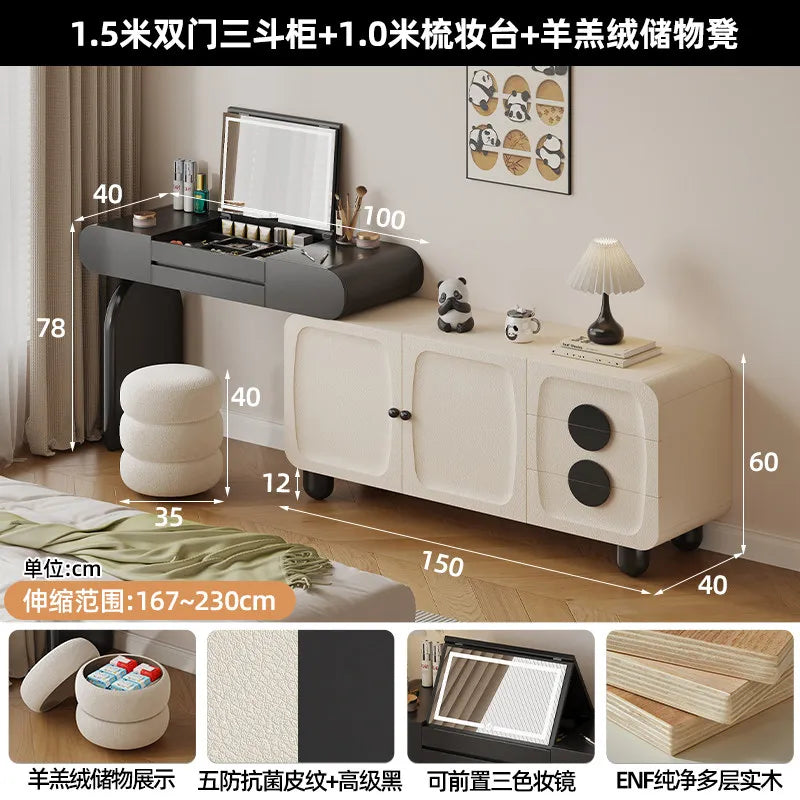 Foldable Hidden Vanity Desk with Mirror