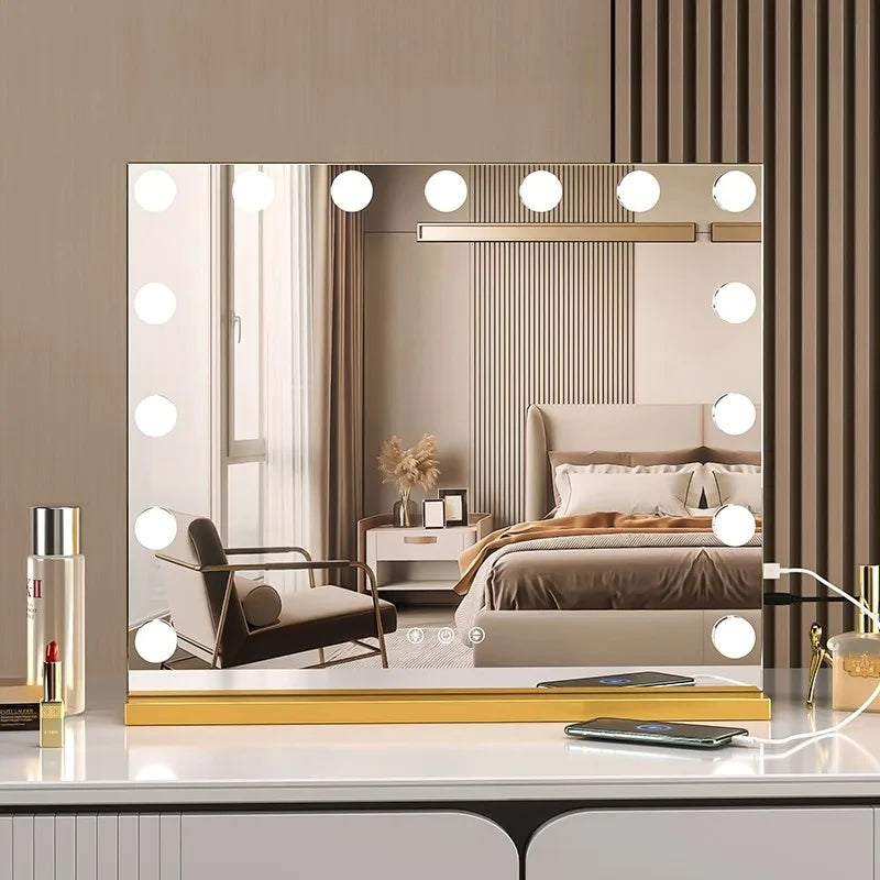 Vanity Mirror with Lights Hollywood Lighted Makeup Mirror，Dimmable 3 Lighting Modes, Plug-in and USB Charger Port，Wall-mounted