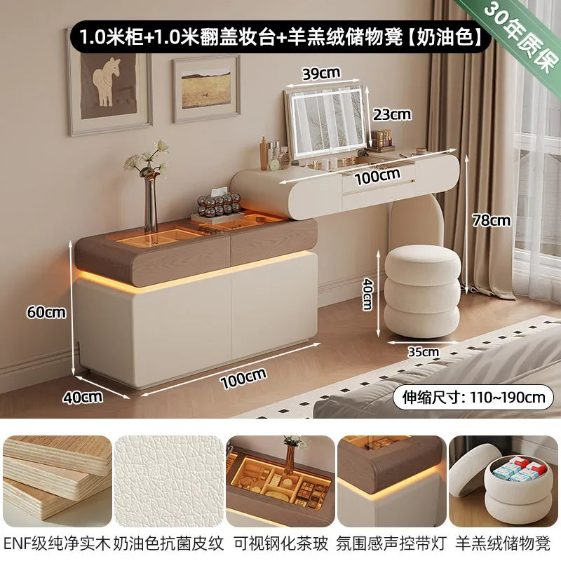 Foldable Hidden Vanity Desk with Mirror