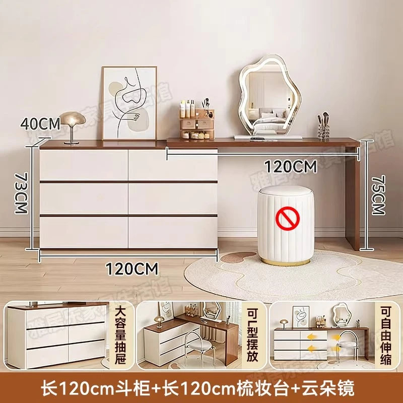 L-Shaped Corner Vanity Desk with Mirror & Stool