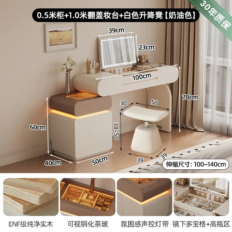 Foldable Hidden Vanity Desk with Mirror