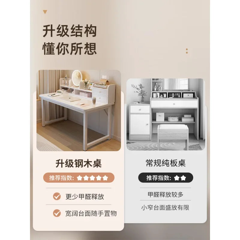 Simple Dressing Table Makeup Table with Storage Vanity Desk with Mirror and Led Lights Study Table Student Desk for Bedroom